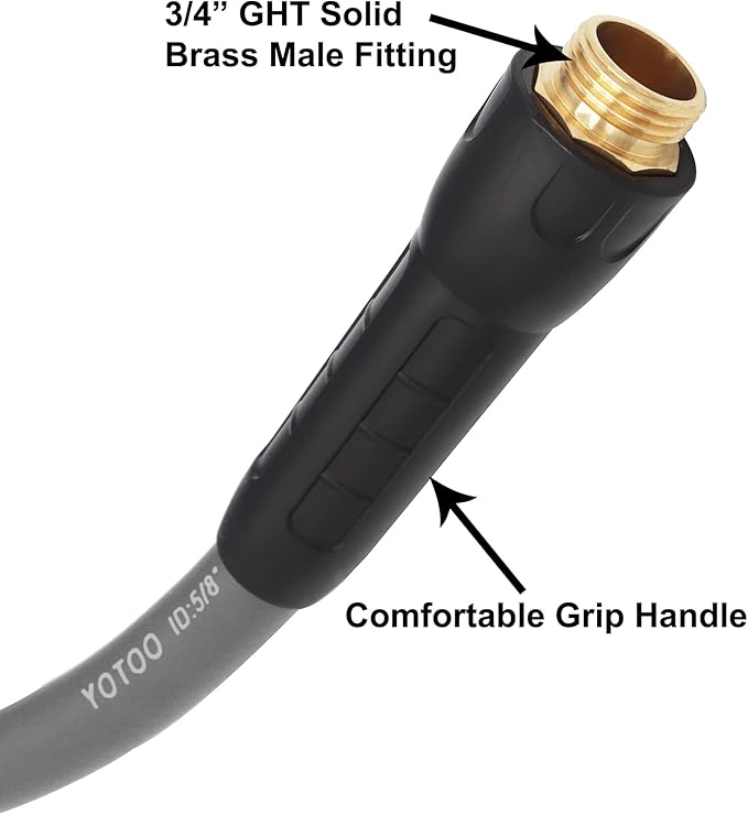 YOTOO Heavy Duty Hybrid Garden Lead in Water Hose 5/8-Inch by 5-Feet 150 PSI, Kink Resistant, All-Weather Flexible with Swivel Grip Handle and 3/4" GHT Solid Brass Fittings, Gray