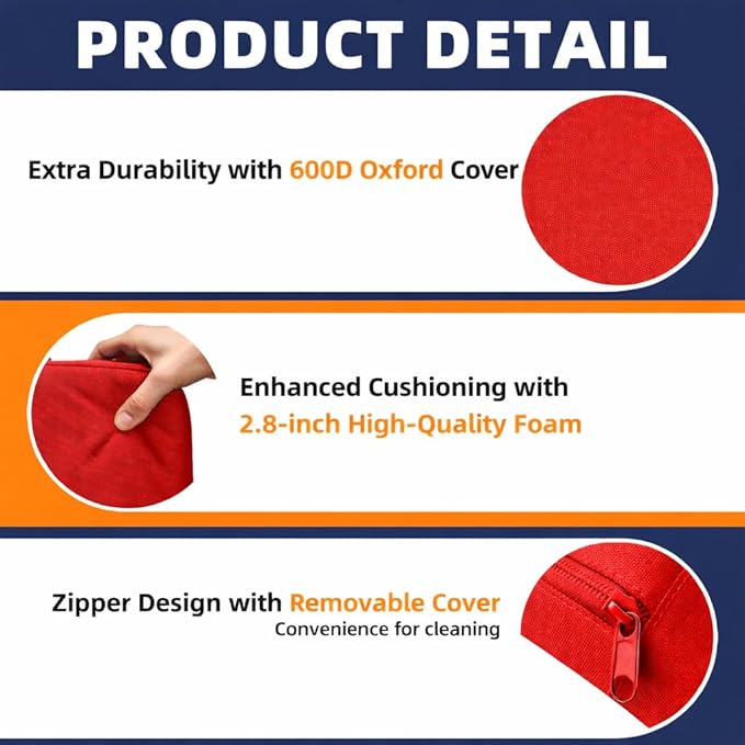 Premium Stadium Seat Cushions for Bleachers – Extra Thick for Long Sitting Hours, Waterproof 2-Pack Bleacher Cushions, Portable, Lightweight Stadium Seat Pads, Suitable for Outdoor Use (Red)