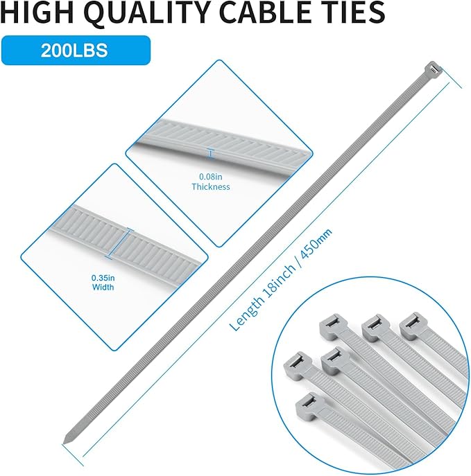 18 inch Green Zip Ties Heavy Duty 100 PACK, 200 LBS Ultra Exclusive Strong Plastic Wire Ties, Large Cable Ties Extra Long Tie Wraps, Indoor and Outdoor UV Resistant