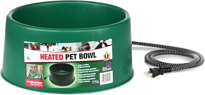 Farm Innovators P-60 1.5 Gallon 60 Watt Electric Heated Pet Water Bowl with Thermostatic Control and Anti Chew Cord, Green (2 Pack)