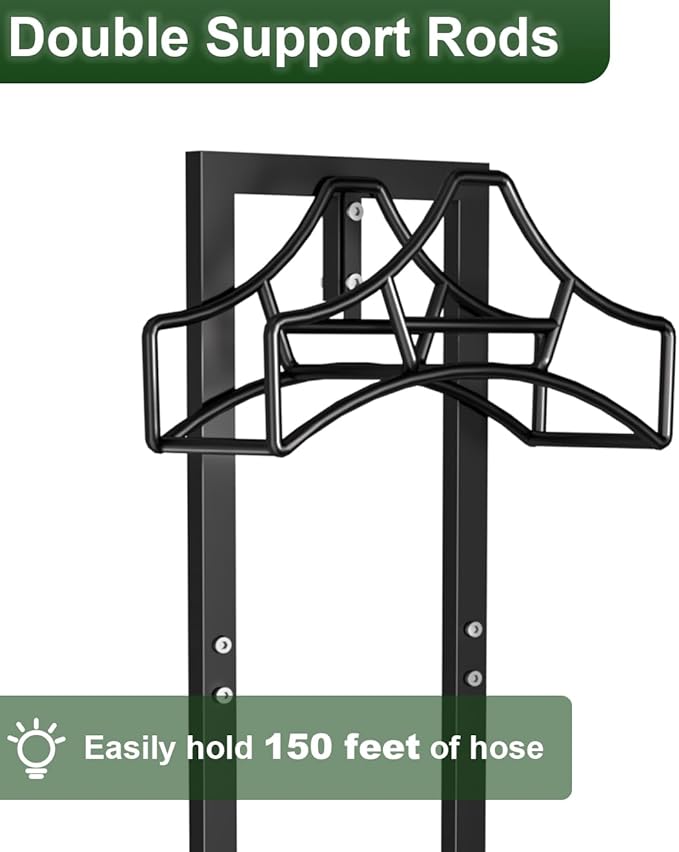 Garbuildman Garden Hose Holder With 4 Spikes, Freestanding Metal Hose Stand for Outdoor Garden, Detachable Hose Storage Rack for Lawn & Yard, Shiny Black