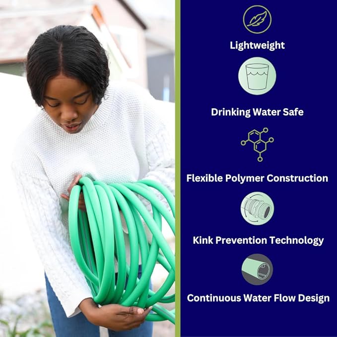 Flexon Featherlite 5/8" x 100-Foot Ultra Flexible Drinking Water Safe Garden Hose – Heavy Duty, Kink-Resistant, Lightweight, Durable, Ideal for Lawn, Garden, and Outdoor Use