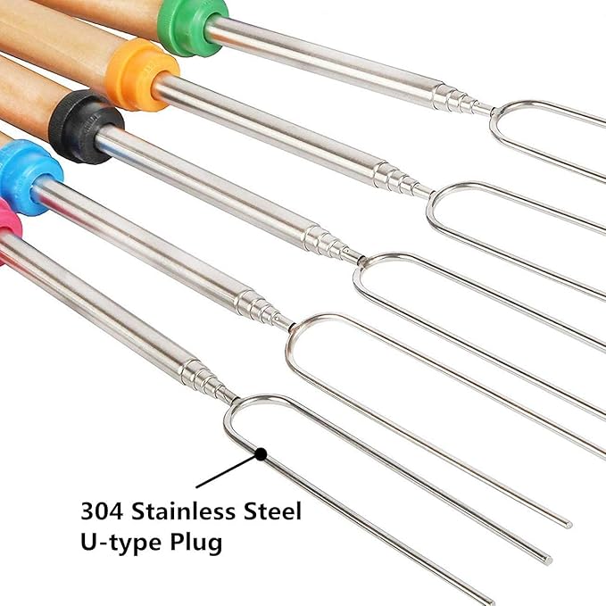 Marshmallows Roasting Sticks - Smores Sticks for Fire Pit Extras Long Extendable Smore Skewers Hot Dog Sticks for Campfires, 32 Inch Telescoping Forks Set of 15Pcs
