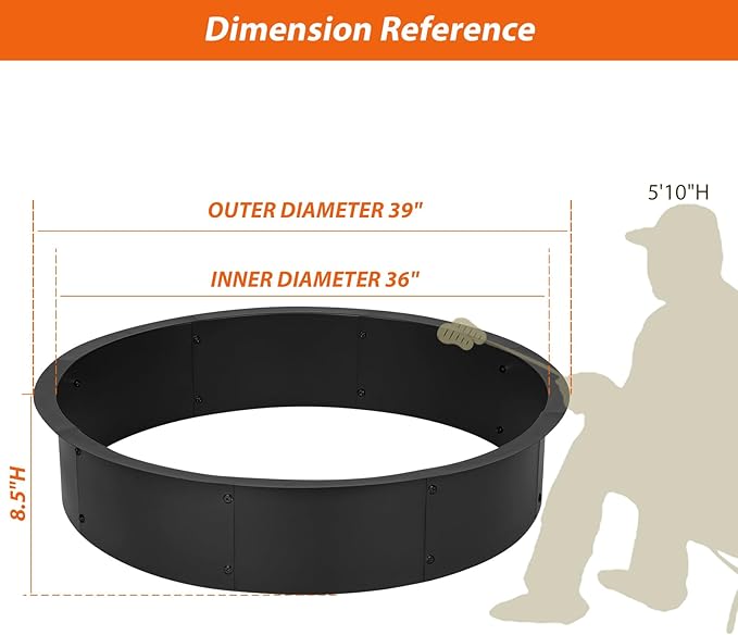 36" Fire Pit Ring Insert, YAHKBTEN Smokeless Heavy Duty Steel Fire Pit for Outdoor, 36"/39" In-Ground Campfire Ring - Portable DIY Frame, Rust-Resistant Backyard Bonfire, Camping & BBQ Essentials