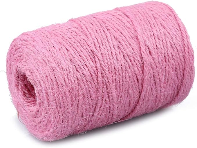 KINGLAKE Pink Jute Twine, 328 Feet, 2mm, Light, Twisted, Perfect for Arts, Crafts, Weddings, Christmas, Valentines Day Gifts