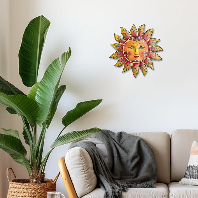 Metal Sun Wall Decor - Sun Flower Wall Art Decoration,Hanging Decoration for Home Garden Farmhouse Yard Patio Fence Living Room Bedroom