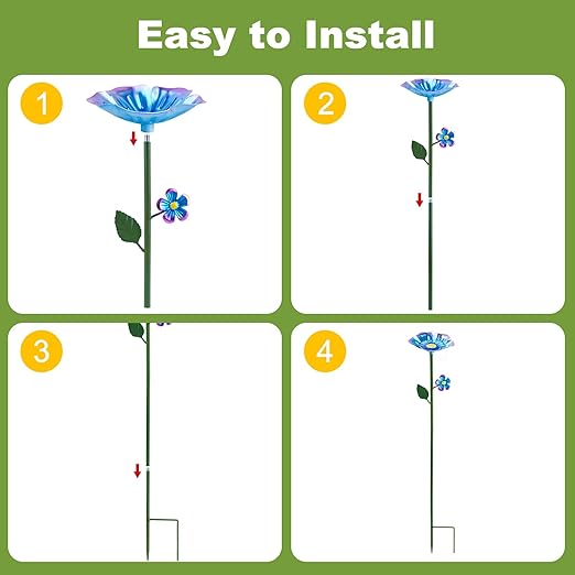 4 Pack Bee Watering Station, Bee Bath for Garden, Colorful Metal Bee Bird Butterfly Water Feeder Supplies for Outdoor Garden Yard Farm Decor Flower Design (Blue, Yellow, Orange, Purple)