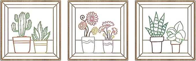 DUOOLN Metal Flowers Wall Art Decor,3Pcs Minimalism Flower in Vase Hanging Iron Hanging Picture, Modern Plant Potted Wall Sculpture Sign,Home Bedroom Bathroom Outdoor Indoor Kitchen Decoration-Color 2