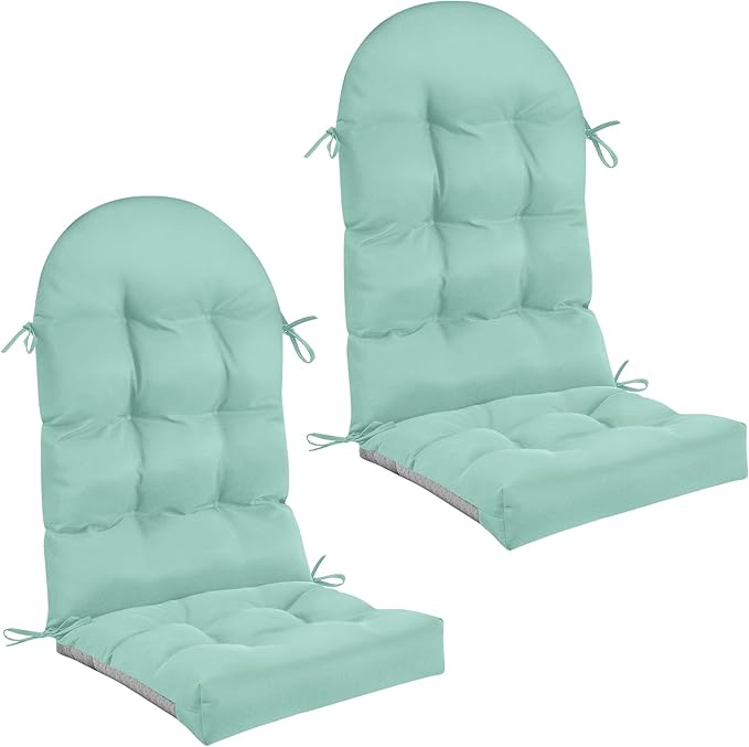 Geelin 2 Pcs Adirondack Chair Cushion High Back Patio Rocking Chair Cushion 44 x 19 x 4 Inch Tufted Weather Resistant Fade Resistant Seat for Patio Rocking Seat (Light Green)