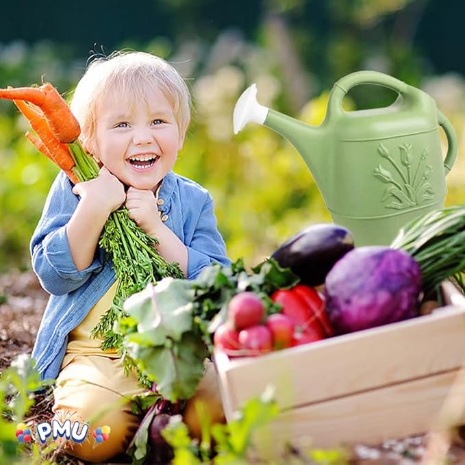 PMU 2 Gallon Watering Can - Garden Watering Can for Indoor & Outdoor Plants - Plastic Water Can with Detachable Sprinkler Head - Large Water Pot, Made in USA - Sage Green Pkg/12