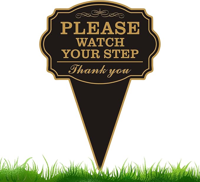 Double Sided Yard Sign, 10"x14" Caution Watch Your Step Garden with Stake, Rust-Free Metal Please Watch Your Step Sign Outdoor, UV Printed Safety Sign for Walkway or Lawn (WATCH YOUR STEP-1PACK)
