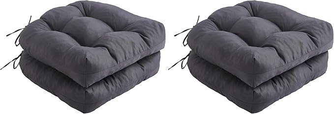 Outdoor Chair Cushions Set of 2, Patio Chair Cushions with Ties,19x19+5” Tufted Outdoor Seat Cushions, Waterproof Patio Furniture Cushions, Outdoor Dining Chair Pads, Dark Grey (Pack of 2)