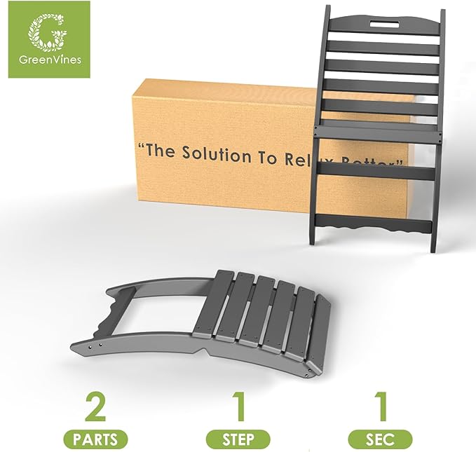 GREENVINES Folding-Xavier-Chairs Set of 4 | Wave | Portable Adirondack-Chair | HDPE Plastic | All Weather Fire-Pit Chair | Gray | for Beach Outdoor Deck Poolside Garden Patio Porch Fishing