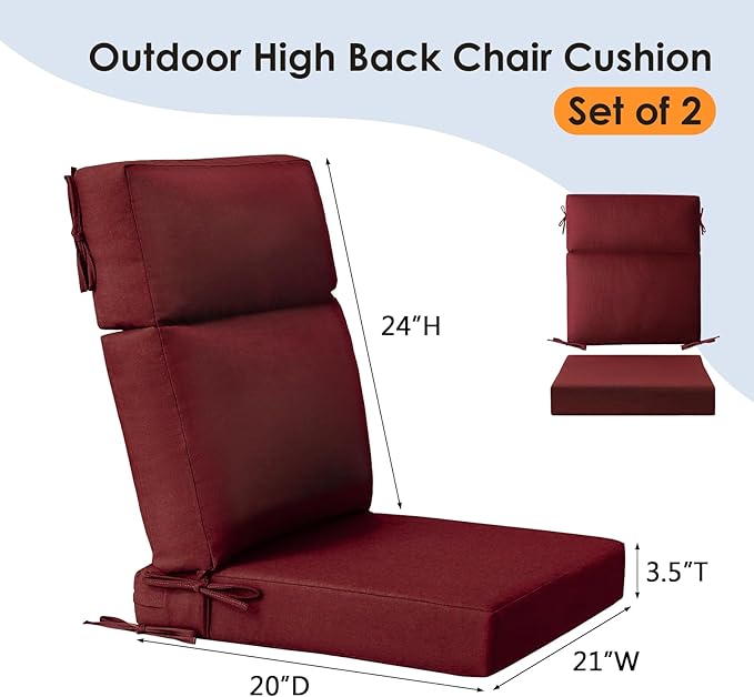 Sunbrella Outdoor Separate High Back Cushion Seat Pads, 2-Pack 44 x 21 Inch Water-Repellent & Fade-Resistant Patio Furniture Cushions with Ties for Adirondack, Rocking Chairs, Spectrum Brick