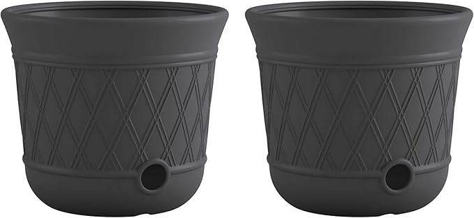 Suncast 2 Pack 14" x 12" Round Resin Decorative Weatherproof Outdoor Hideaway Standard Garden Hose Storage Pot with Drainage Holes, Gray