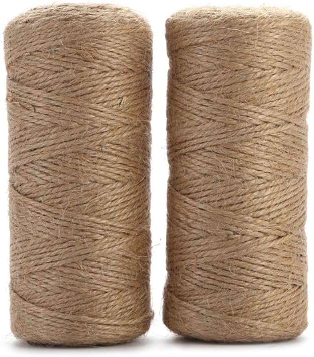 Jute Twine String Hemp Rope - 656 Feet 2mm 3ply Natural Burlap Cord Rolls for DIY Crafts, Decoration, Bundling, Packing, Gifts, Artworks, Gardening Applications (2 Pack)