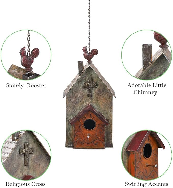 Jemeni 14.7" H Metal Birdhouse, Metal Rooster Bird Houses for Outsides Hanging, Birdhouse for Outdoor