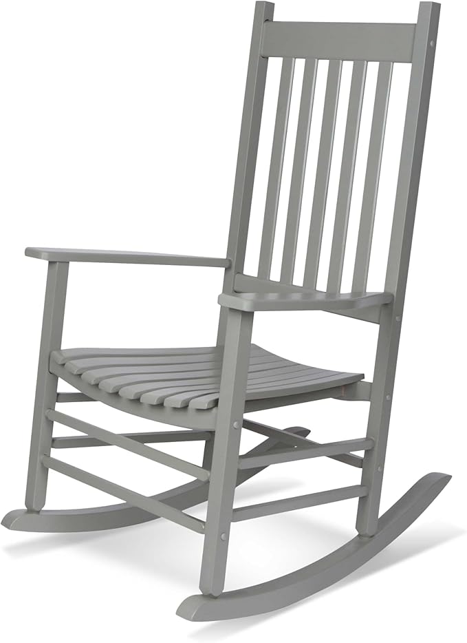 Shine Company Vermont Porch Rocker, High Back Wood Rocking Chair, Storm Gray
