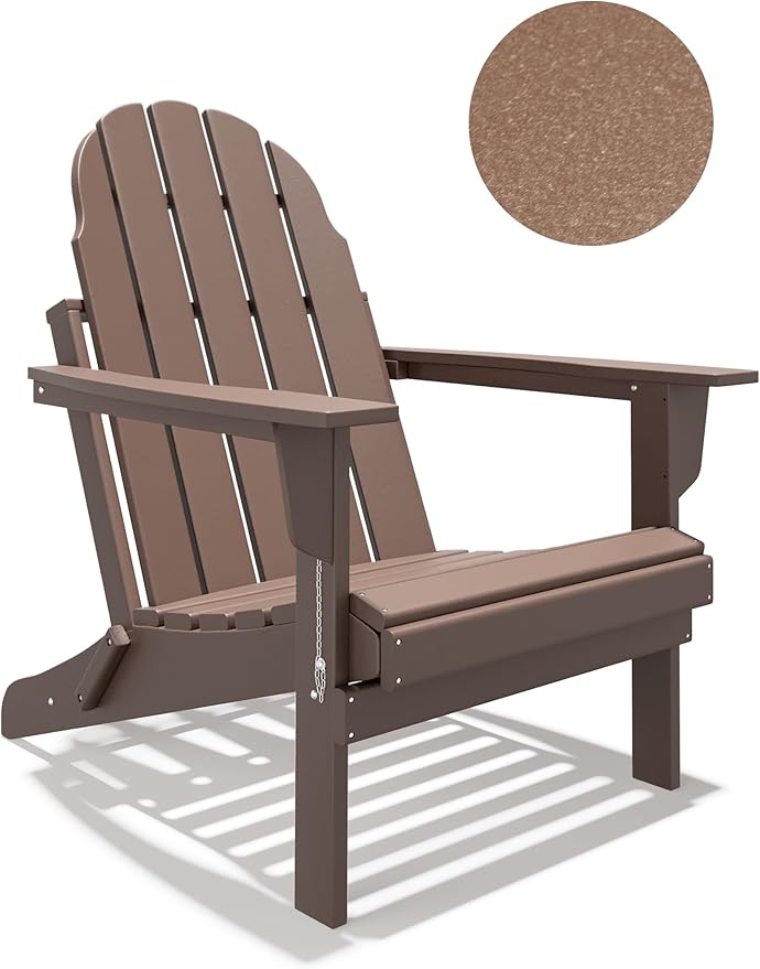 Folding Adirondack Chair - Durable HDPE Poly Lumber All-Weather Resistant, Foldable Oversized Balcony Porch Patio Outdoor Chair for Lawn, Backyard, Deck, Garden, Camping - Easy Installation, Teak