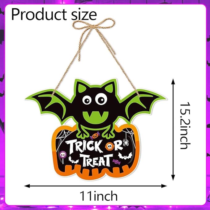Halloween Door Decorations Bats Hanging Sign Front Door Hanger Wreath Decor Indoor Outdoor Decor for Halloween Party Home Farmhouse Wall Porch Yard Window Decoration Supplies