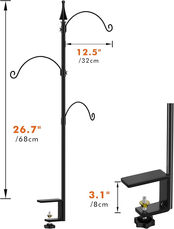 iBorn Bird Feeder Hook for Deck Railing Outside Hanging for Hummingbird Feeders Deck Hanger,3 Hooks 360 Degree Swivel,Attracting Birds Shepard Hook for Bird Feeders (Feeders are Not Included)
