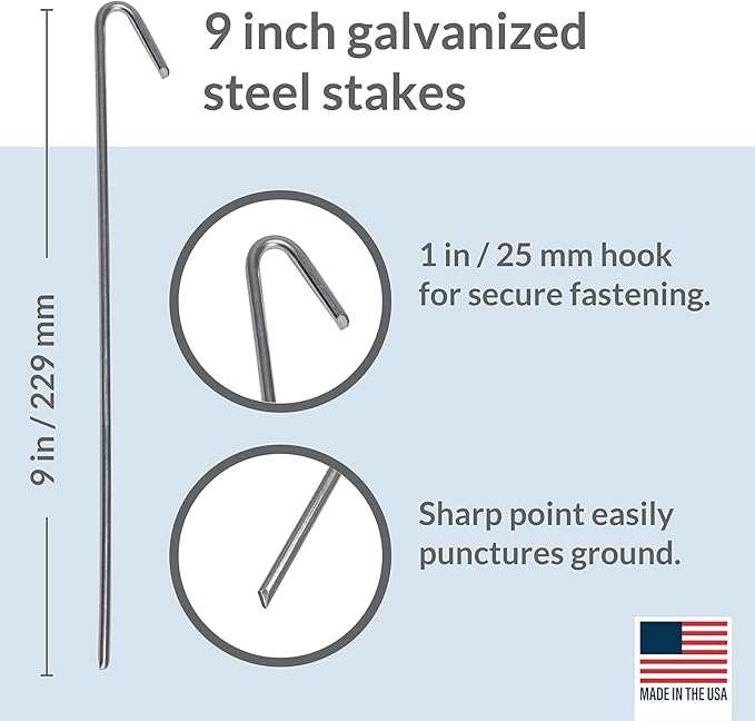 Pinnacle Mercantile 30 Pack Tent Stakes Metal Garden Edging Fence Hooks Pegs Christmas Decoration Stakes Made USA 9 inches Long