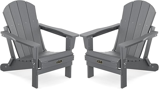 SERWALL Adirondack Chair Set of 2 for Patio Garden Outdoors Fire Pit- (Folding Gray)