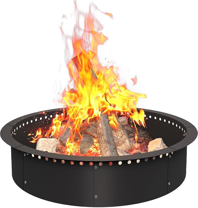 36 Inch Smokeless Fire Pit Ring Insert Outdoor, Heavy Duty Metal Steel DIY Firepit Rim Liner Round Campfire Rings for Outside Wood Burning Above or In-Ground, Black