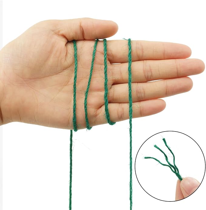 G2PLUS Green Jute Twine 2mm 3 Ply, 164Ft Craft Twine String for Gift Wrapping, DIY Crafts, Gardening and Christmas Decorations