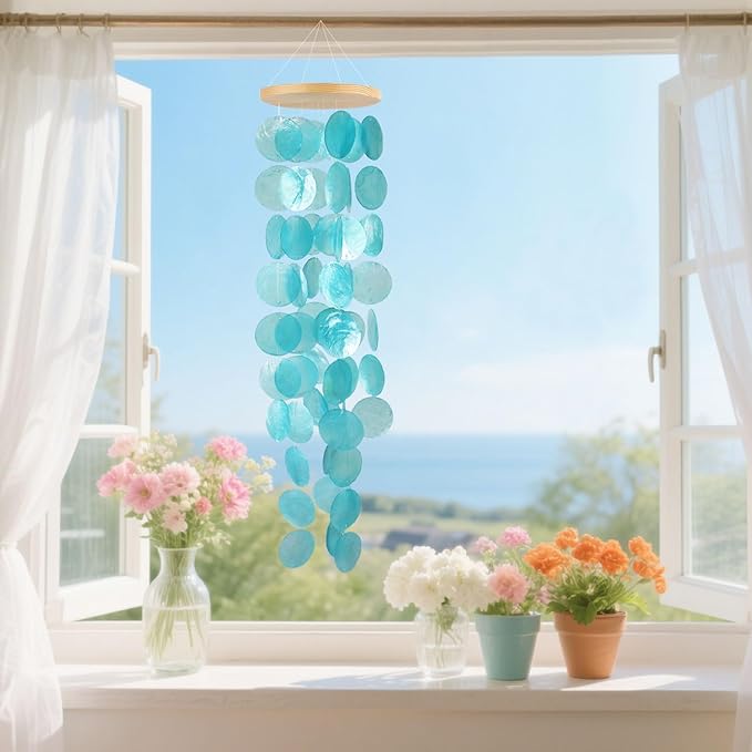 Capiz Shell Wind Chimes,Outdoor Wind Chimes,Coastal Style Decoration,Suitable for Indoor and Outdoor,Garden Decoration,The Sest Gift for Wind Chime Enthusiasts
