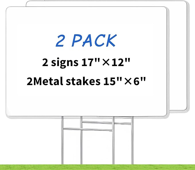 Blank Yard Signs with Stakes, GRS Certified 2 Pack 17x12 Inches Corrugated Plastic Lawn Signs Sheets, Double Sided Custom Sign for Home Front Door Outdoor, for Sale, Garage Sale, Yard Sale