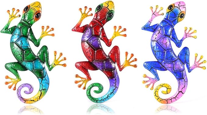 YWHWXB Metal Gecko Wall Decor,Outdoor Hanging Lizard Wall Art,Colorful Metal Lizards Wall Art Decor for Indoor/Outdoor Garden/Balcony/Yard Fence Decoration(16.9 ×10.6 × 0.5 in,Blue)
