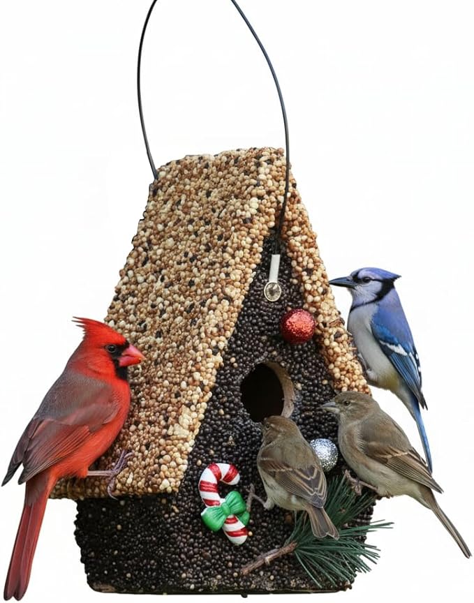 Seeded Birdhouse, Birdseeded Bird House, Wood Wren Bird Houses Covered with Wild Birdfood,Bird Feeders for Outside Hanging, A Frame Birdhouses