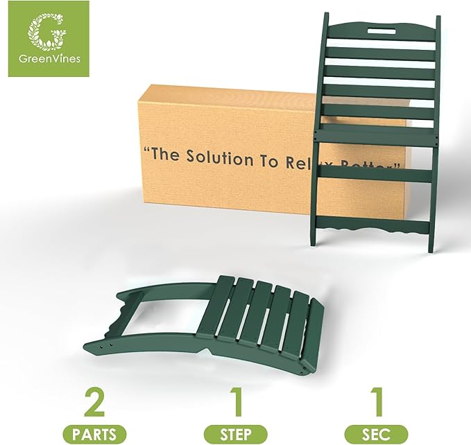 GREENVINES Folding Wave Chair | Xavier | Portable Adirondack-Chairs | HDPE Plastic | All Weather | Forest | for Fire Pit Beach Outdoor Deck Poolside Garden Patio Porch Fishing