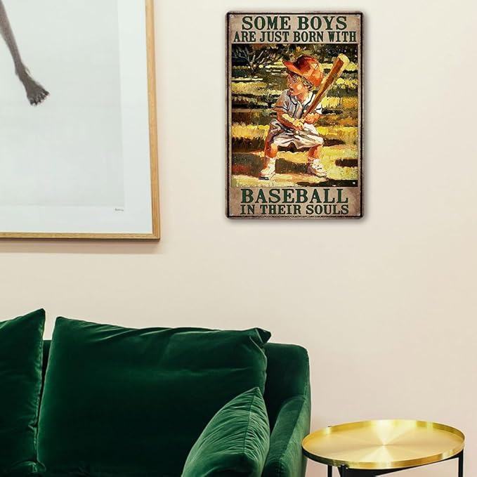 Baseball Metal Tin Sign Vintage Baseball Poster Baseball Wall Decor For Boys Room Bedroom Some Boys Are Born With Baseball In Their Souls Signs Baseball Lovers Gifts 8x12 Inch