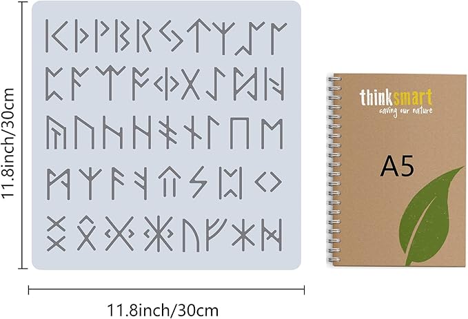 GORGECRAFT 12"X12"Ancient Alphabet Stencil Runes Elder Templates Reusable Plastic Drawing Painting Stencils Template for Painting on Card Wall Fabric Tile Canvas Crafts DIY Home Decor