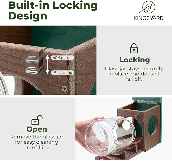 Kingsyard Recycled Plastic Squirrel Feeder for Outside, Squirrel Feeder Box with Peanuts Corn Storage Jar, Sturdy & Durable, Weatherproof (Green & Brown)