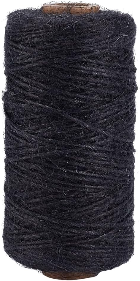 100M/328 Feet Black Jute Cord 1mm Rope Twine Macrame Natural Jute Thin Handmade Garden Wrapping Packing Hemp Hanging Roll String Thread for Gardening Home Gift Packing Wrapping Craft Decor