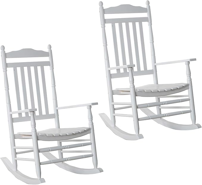 Wooden Rocking Chair for Adults Furniture Set of 2 Outside Rocker Chair for Porch Patio Lounge Balcony Indoor & Outdoor, White