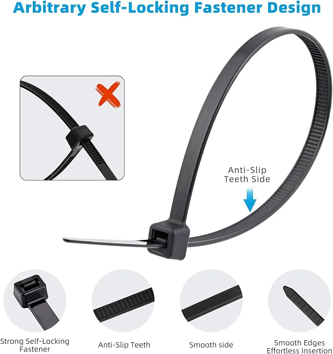 500Pcs Heavy Duty Industrial Zip Toes,Assorted Sizes(4”+6”+8”+12”) Black Tie Wraps,Zip Toes Tie Straps For Garden Plant Secure Vine, Home, Office Use