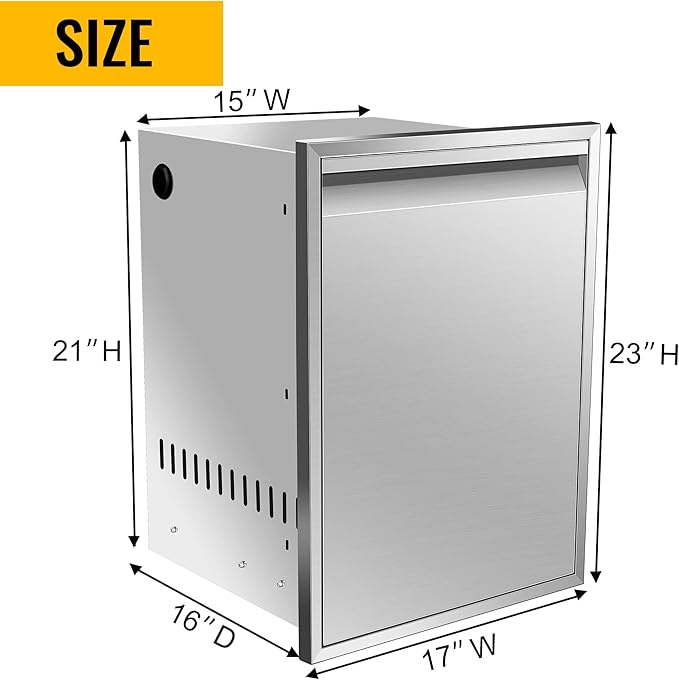 Built-in Single Trash Drawer 17'' W x 23'' H x 16'' D, Pull-Out Tray Outdoor Kitchen Stainless Steel with Handle Storage Bins or Propane Tank for BBQ Island Grill Station