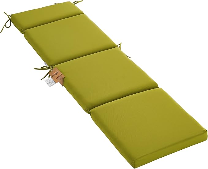 Outdoor Chasie Lounge Tufted Thick Cushion with Ties,Replacement Wicker Chair Cushion for Paito Fruniture,72x21x3inches,All Weather,Grass Green