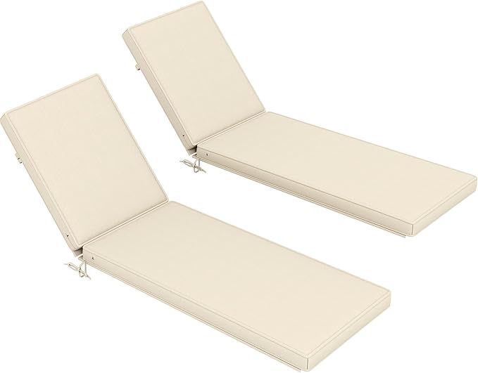 Outsunny Chaise Lounge Cushions Outdoor Set of 2, Fade Resistant, 72 x 21 x 3 in Sun Lounger Replacement Cushions, Patio Lounge Chair Pads with Removable Cover for Pool, Beach, Deck, Lawn, Beige