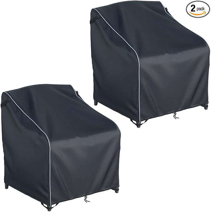 JINLI Waterproof Patio Adirondack Chair Cover 2-Piece Set, Lawn/Garden Outdoor Furniture Cover, Suitable for Maximum Chair Size 32 inches Wide x 35 inches deep x 36 inches high (Black)