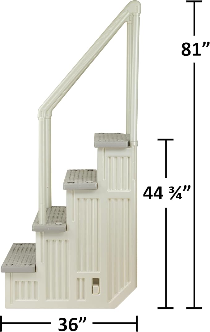 Aqua Select Anti-Slip in-Pool Steps with Outside Flip-Up Ladder | Pearl White w/Cloud Gray Steps | for Above Ground Swimming Pools | Mounts to Decks 48" to 54" H | Safety Stairs Capacity Up to 350 lbs