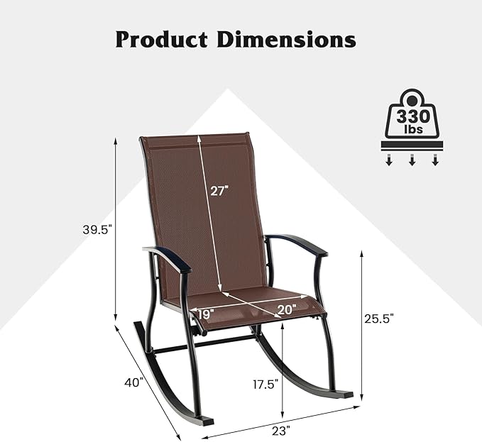 Giantex Outdoor Rocking Chair Set of 4 - Patio Rocking Chairs w/Breathable Backrest, Sturdy Metal Frame & Safe Ergonomic Design, Cozy Fabric Rocker for Backyard, Poolside, 330 lbs, Brown