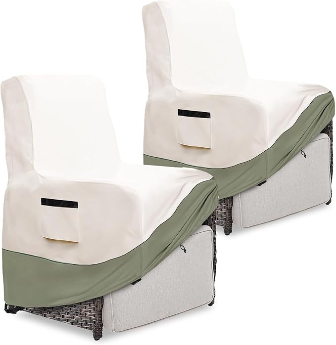 Outdoor Recliner Chair Covers 2 Pack,Patio Swivel Chair Covers,600D Heavy Duty Waterproof Patio Rocking Chairs Cover,Outdoor Furniture Covers for All Weather Protection.White&Grayish Green