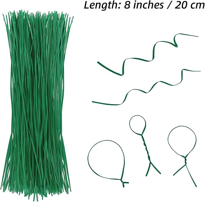 Plant Twist Ties - 8'' Plant Ties for Climbing Plants - Garden Ties Reusable Twist Ties Garden Twine for Plants Vines Cords Bags - Pack of 100, Green