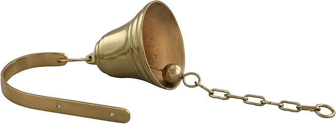 Vintage Cast Iron Dinner Bell as Entry Door Bell, Outside Hanging Decor or Indoor Decoration Wall Antique Farm and Front Gate Bell, Shiney Gold