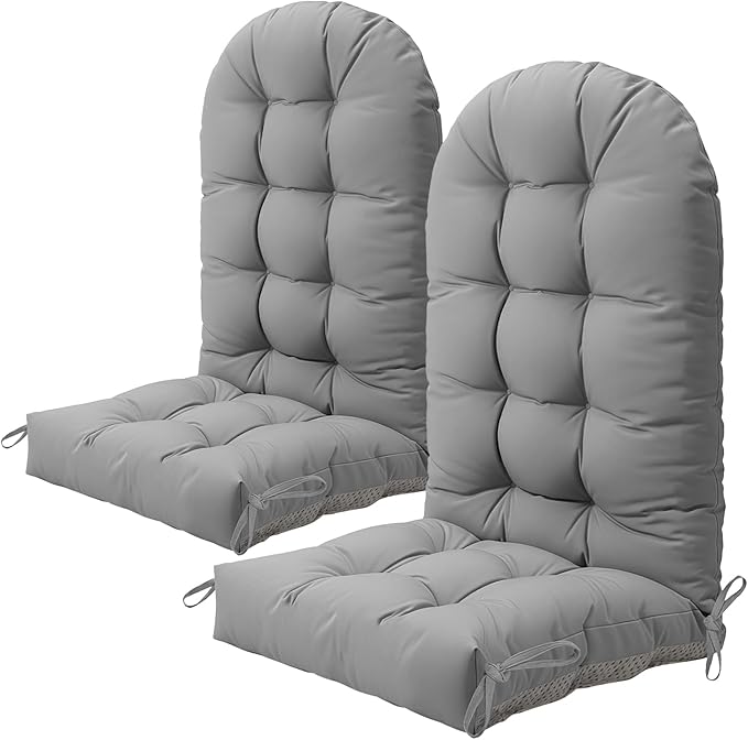 Adirondack Chair Cushion Set of 2, Thickened Patio Chair Cushions with Ties, Waterproof and UV-Protected Rocking Chair Cushion for Indoor and Outdoor, Grey.